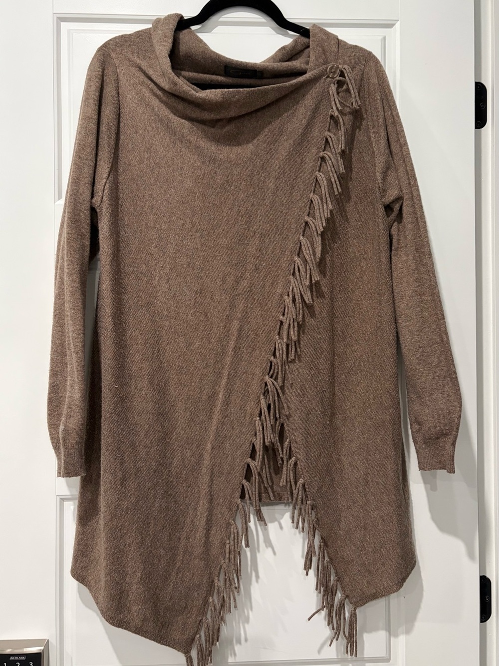Fringed Open-Front Knit Sweater Cardigan - Brown